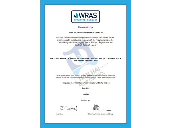 сертификат на обратный клапан WRAS