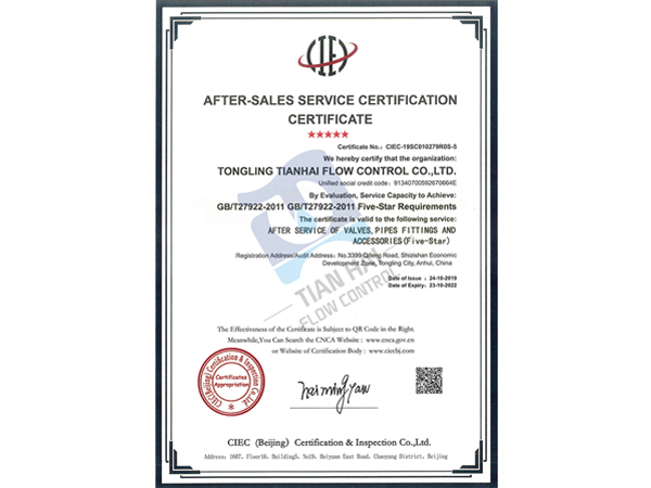 сертификат на послепродажное обслуживание (на английском языке)